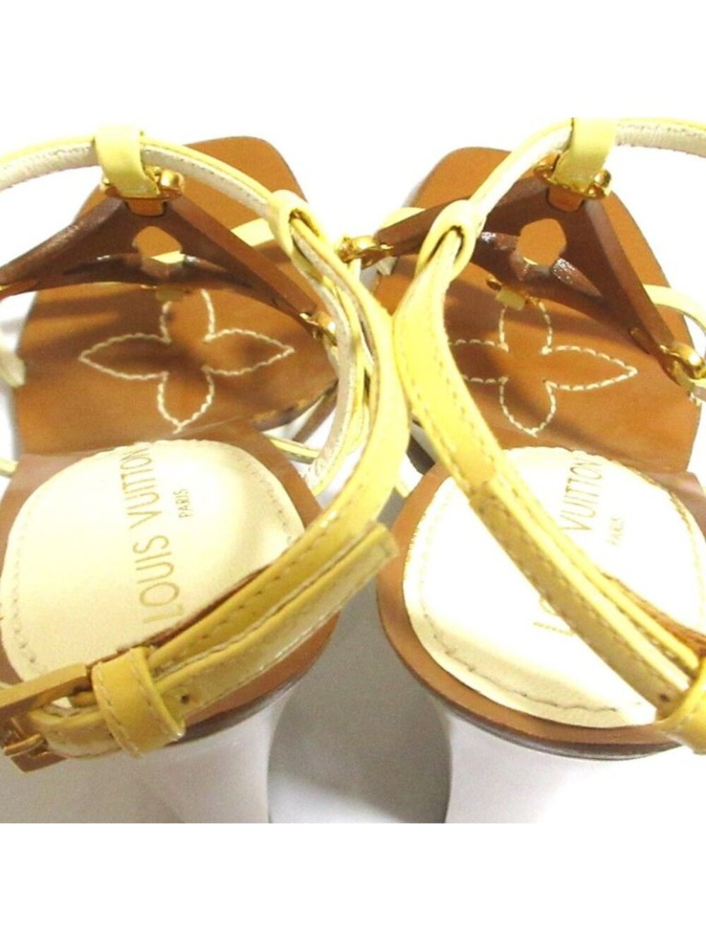 Louis Vuitton Monogram Strap Wedge Sole Sandals 35.5 Brown White - Picture 8 of 15